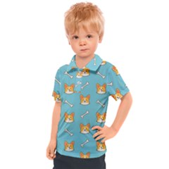 Cute Corgi Dog Face Pattern Kids  Polo Tee