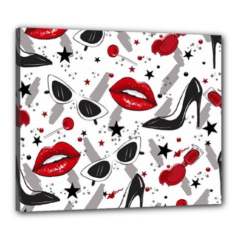 Red Lips Black Heels Pattern Canvas 24  X 20  (stretched) by Nexatart