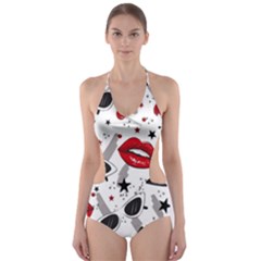 Red Lips Black Heels Pattern Cut-out One Piece Swimsuit by Nexatart