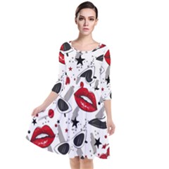 Red Lips Black Heels Pattern Quarter Sleeve Waist Band Dress by Nexatart