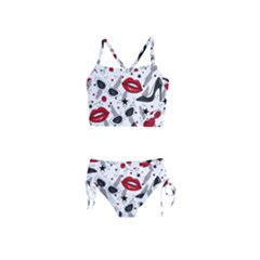 Red Lips Black Heels Pattern Girls  Tankini Swimsuit by Nexatart