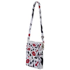 Red Lips Black Heels Pattern Multi Function Travel Bag by Nexatart