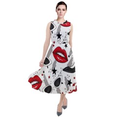 Red Lips Black Heels Pattern Round Neck Boho Dress by Nexatart