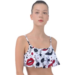 Red Lips Black Heels Pattern Frill Bikini Top by Nexatart