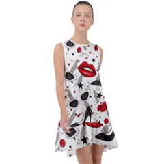 Red Lips Black Heels Pattern Frill Swing Dress by Nexatart