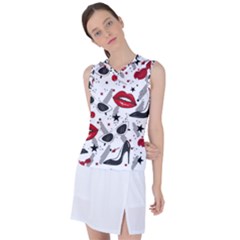 Red Lips Black Heels Pattern Women s Sleeveless Sports Top