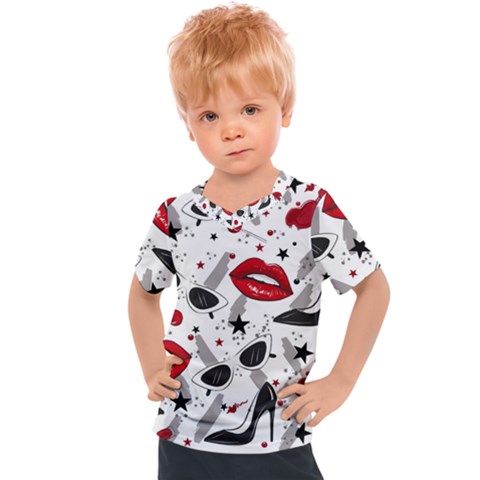 Red Lips Black Heels Pattern Kids  Sports Tee by Nexatart