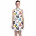 Cinema Icons Pattern Seamless Signs Symbols Collection Icon Velvet Halter Neckline Dress  View1