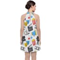 Cinema Icons Pattern Seamless Signs Symbols Collection Icon Velvet Halter Neckline Dress  View2