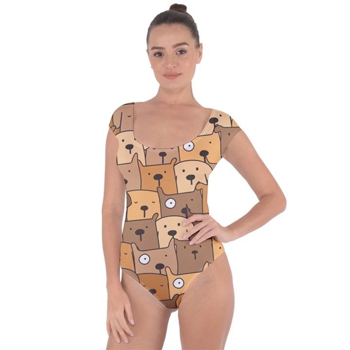 Cute Dog Seamless Pattern Background Short Sleeve Leotard 