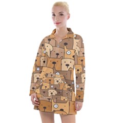 Cute Dog Seamless Pattern Background Women s Long Sleeve Casual Dress by Nexatart