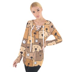 Cute Dog Seamless Pattern Background Tie Up Tee by Nexatart