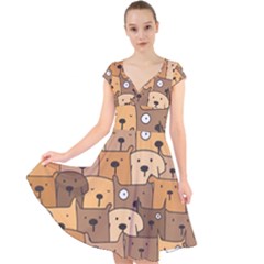 Cute Dog Seamless Pattern Background Cap Sleeve Front Wrap Midi Dress by Nexatart