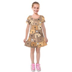 Cute Dog Seamless Pattern Background Kids  Short Sleeve Velvet Dress