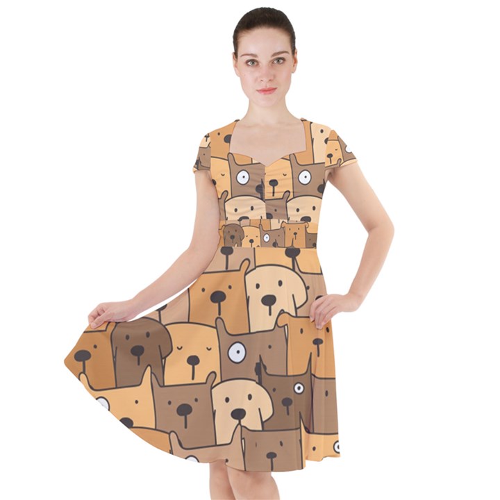 Cute Dog Seamless Pattern Background Cap Sleeve Midi Dress