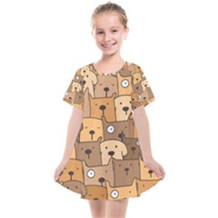 Cute Dog Seamless Pattern Background Kids  Smock Dress by Nexatart