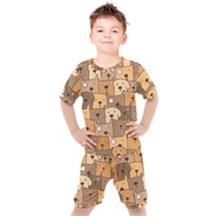 Cute Dog Seamless Pattern Background Kids  Tee And Shorts Set by Nexatart