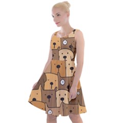 Cute Dog Seamless Pattern Background Knee Length Skater Dress