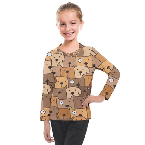 Cute Dog Seamless Pattern Background Kids  Long Mesh Tee by Nexatart