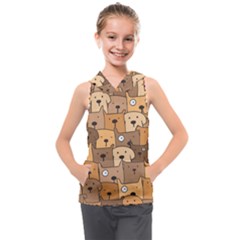 Cute Dog Seamless Pattern Background Kids  Sleeveless Hoodie