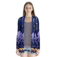 Marine Seamless Pattern Thin Line Memphis Style Drape Collar Cardigan by Nexatart