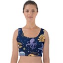 Marine Seamless Pattern Thin Line Memphis Style Velvet Crop Top View1