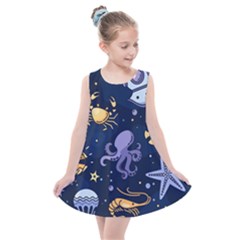 Marine Seamless Pattern Thin Line Memphis Style Kids  Summer Dress by Nexatart