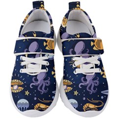 Marine Seamless Pattern Thin Line Memphis Style Kids  Velcro Strap Shoes by Nexatart