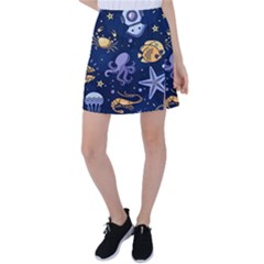 Marine Seamless Pattern Thin Line Memphis Style Tennis Skirt