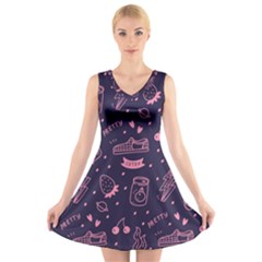 Various Cute Girly Stuff Seamless Pattern V-neck Sleeveless Dress by Nexatart