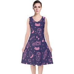 Various Cute Girly Stuff Seamless Pattern V-neck Midi Sleeveless Dress  by Nexatart