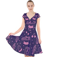 Various Cute Girly Stuff Seamless Pattern Cap Sleeve Front Wrap Midi Dress by Nexatart