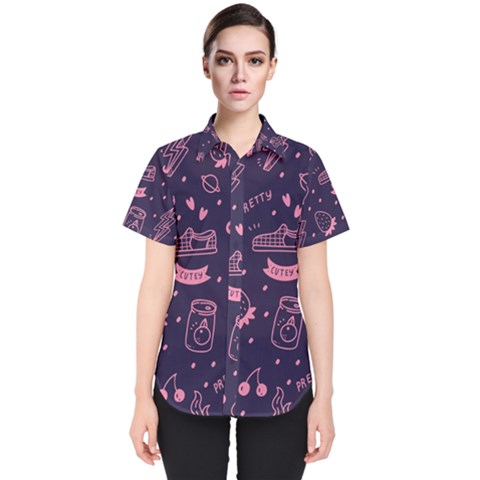 Various Cute Girly Stuff Seamless Pattern Women s Short Sleeve Shirt by Nexatart