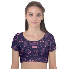 Various Cute Girly Stuff Seamless Pattern Velvet Short Sleeve Crop Top  by Nexatart