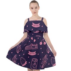 Various Cute Girly Stuff Seamless Pattern Cut Out Shoulders Chiffon Dress