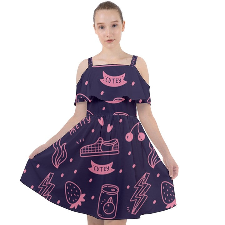 Various Cute Girly Stuff Seamless Pattern Cut Out Shoulders Chiffon Dress