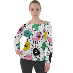 Funny Monster Pattern Off Shoulder Long Sleeve Velour Top