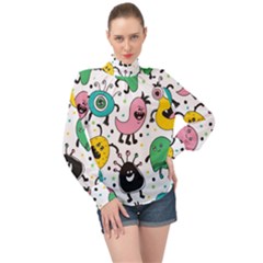 Funny Monster Pattern High Neck Long Sleeve Chiffon Top by Nexatart