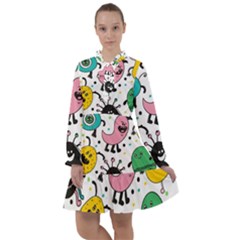 Funny Monster Pattern All Frills Chiffon Dress