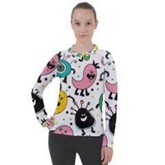 Funny Monster Pattern Women s Pique Long Sleeve Tee