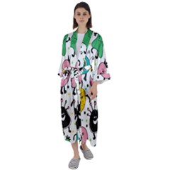 Funny Monster Pattern Maxi Satin Kimono