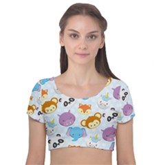 Animal Faces Collection Velvet Short Sleeve Crop Top  by Nexatart