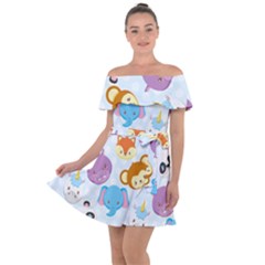 Animal Faces Collection Off Shoulder Velour Dress