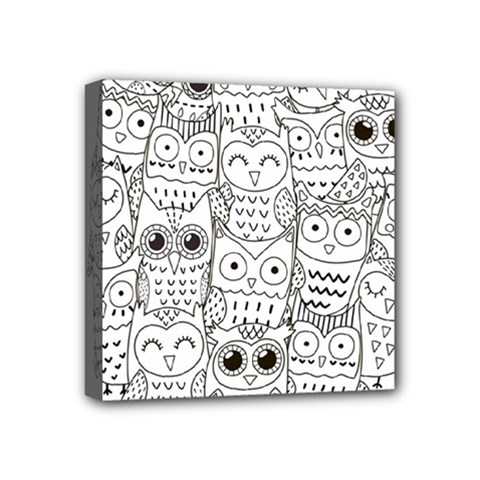 Circle Shape Pattern With Cute Owls Coloring Book Mini Canvas 4  X 4  (stretched) by Nexatart