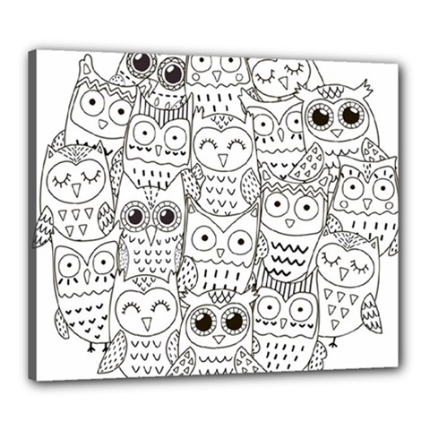 Circle Shape Pattern With Cute Owls Coloring Book Canvas 24  X 20  (stretched) by Nexatart