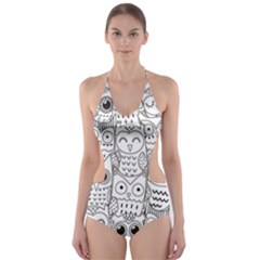 Circle Shape Pattern With Cute Owls Coloring Book Cut-out One Piece Swimsuit by Nexatart