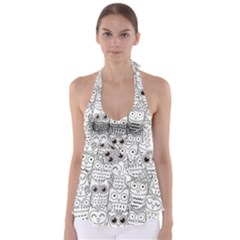 Circle Shape Pattern With Cute Owls Coloring Book Babydoll Tankini Top by Nexatart