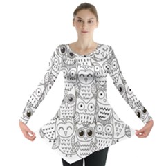 Circle Shape Pattern With Cute Owls Coloring Book Long Sleeve Tunic  by Nexatart