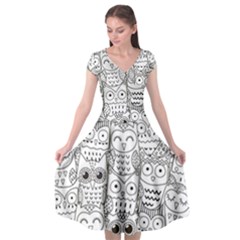 Circle Shape Pattern With Cute Owls Coloring Book Cap Sleeve Wrap Front Dress by Nexatart