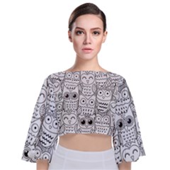 Circle Shape Pattern With Cute Owls Coloring Book Tie Back Butterfly Sleeve Chiffon Top by Nexatart